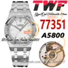 TWF 34mm 77351 A5800 Orologio automatico da donna 50 ° anniversario Diamanti Lunetta Quadrante bianco strutturato Bracciale in acciaio inossidabile Super Edition Orologi da donna trustytime001