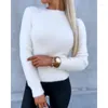 Kvinnors T-skjortor Fuzzy Long Sleeve Mock Neck Knit Tröja Top Elegant Fashion Autumn Winter Women Warme Fleece T-shirt Y2K Chic Cloth Cloth