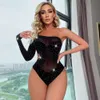 Ladies One-piece Fishnet Net Rhinestone Bodysuit Sexy Mesh Hollow See Through Body Suit Costume Erotic Transparent Jumpsuit sexy