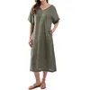 Party Dresses Ly Linen Women'S Summer Dress Sexy V-Neck Short Sleeve Open Side Back Bandage Chic Long Maxi Sundress