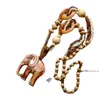 Kedjor Bohemian Wood Harts Halsband Kvinnors etniska stil Retro Elefant Beaded Pendant Sweater Chain Accessories