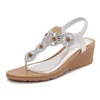 Dress Shoes Qianshuyi Chic Silver Sequin Flower Bohemian Sandals 6CM High Wedge Heel SLIP-ON For Beach 2024 Summer