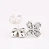 Stud Earrings Clover Petals Flower With Crystal Earring For Women Authentic S925 Sterling Silver Jewelry Lady Girl Birthday Gift