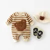 Rompertjes MILANCEL Baby Dikker Voering Jongenskleding Gestreepte Meisjes Jumpsuits Beer Outfit 231211