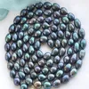10-12mm Black Natural Pearl Necklace 48 inch 14k Gold Accessories296v