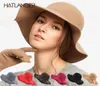 Модные женские однотонные шапки из искусственной шерсти из чистого кашемира, женская зимняя теплая фетровая шляпа с дискетами для женщин5628317