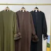 Artı boyutu elbiseler dubai fas kaftan suudi kahve siyah abaya elbise müslüman moda gündelik uzun bayanlar giyim düz renk 231208