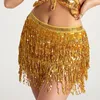 Skirts Sexy Female Hip Scarf Belly Dance Skirt Holographic Sequin Fringe Trim Tie Side Skinny For Party Performance Costume