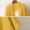 Kvinnors kostymer blazers mode kvinnor jacka fast färg gul svart bomullstyg lösa överdimensionerade kappa vår sommarjackor ol kvinnor kostym 231211