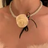 Hänge halsband koreanska mode vintage blommor pärla pärlhalsband för kvinnor fest estetiska gotiska rave smycken y2k emo tillbehör