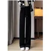 Pantaloni da donna QWEEK Casual Velluto a coste da donna Spazzolato Nero Baggy Moda coreana Caldo inverno Pantaloni dritti in lana Abiti larghi femminili