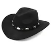 Cappello da cowboy occidentale moda donna con visiera arrotolata in feltro da cowgirl, sombrero con cintura in pelle borchiata9249127