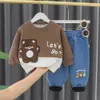 0-4 years old baby boy clothes spring and autumn children's suit boys cotton long-sleeved cartoon music bear two-piece 220326