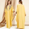 Vestidos casuais médio oriente árabe amarelo batwing manga roupas soltas moda plus size vestido dubai turista robe