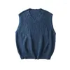 Men's Vests Clothing Blue Plain Sleeveless Vest Knit Sweater Male Waistcoat V Neck Solid Color Warm Classic Japanese Retro Wool