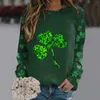 Women's Hoodies Clover Print Women Sweatshirt Casual Round Neck Pullover Autumn Long Sleeve Tracksuit St. Patrick'S Day Festival Clothes