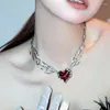 Choker Female Heart Necklace Dark Red Love Pendant Neck Chain For Women