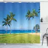 Shower Curtains Beach Curtain Coconut Tree And Lawn Landscape Themed Waterproof Fabric Bathroom Decor Set With Hooks