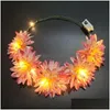 Blinkande hår Braid Dekorativa blommor Lysande Garland Turistattraktioner Forest Girl Rattan Rose Headwear LED -pannband Bröllop PA DHDBR