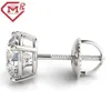 4 Prong Real 10k Solid Gold Stud Moissanite Earring Screw Back Unisex VVS Runda örhängen