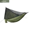 Lägermöbler 1-2 Person Portable Outdoor Camping Hammock med Myggnät Högstyrka Parachute Tyg Hängande säng Jakt