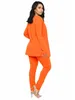 Women's Two Piece Pants Blazers And Sets Women Bright Orange 22 Spring Autumn Fashion Office Lady Slim Long Sleeve Solid Color Suits