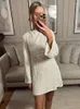 Casual Dresses Woman Sequin Rygglös kort klänning med Bow Fashion Lång ärm O Neck Robe Autumn Elegant Female Party Night Streetwear