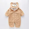 Rompers Baby Girl Clothes 2 Color Cute Plush Bear Romper Comfortable Keep Warm Hooded Zipper Boys 14 Year Kids 231211
