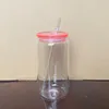 Сублимационная цветная стеклянная банка на 16 унций с цветной пластиковой крышкой Сублимационные стеклянные чашки Пивная банка Стеклянная банка Стаканы для питья с многоразовой соломинкой