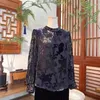 Damenblusen, Top-End-Frauen im chinesischen Stil, Seide, Jacquard, Stehkragen, Langarmbluse, elegante Dame, All Mathe-Samt-Pullover, Hemdmantel