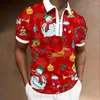 Erkek Polos Noel Zip Polo T-Shirt Erkekler için 3D Kar Adam Baskı Yüksek Kaliteli Giyim Sokak Tasarımcısı Kısa Kollu Günlük Bluz