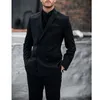 Abiti da uomo Nero Terno Risvolto con visiera Doppio Petto Elegante Set Completo Costume da Sposa Formale 2 Pezzi Giacca Pantaloni Slim Fit 2023