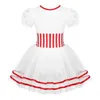 Palco desgaste crianças meninas natal ballet lyrical dança traje puff mangas listrado cintura figura patinação vestido snap girando collant