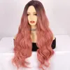 Cosplay Wigs Fashion synthetic wig women's long curly hair big wave gradient smoke pink synthetic fiber whole head cover 231211