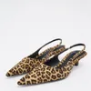 Scarpe eleganti TRAF Tacchi con stampa animalier Donna Estate 2023 Sexy Gattino Tacco Pompa Femminile Leopardo Con tacco Slingbacks Punta a punta Ciabatte