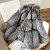 Pele feminina falso real natural prata casaco de alta qualidade genuíno inverno luxo feminino jaqueta manga longa 231211