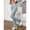 Jeans Womens Embroidered Tassel Straight Leg Denim Pants Fashion INS Elastic Cargo Pant Y2k Trousers Outfits