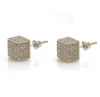 Mens Earrings Micro Pave Square CZ Gold Plated Iced Out Diamond Bling Stud Earings9456557