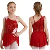 Stage Wear Enfants Filles Figure Patinage Robe Ballet Danse Gymnastique Acrobatie Justaucorps Tutu Sans Manches Brillant Paillettes Floral Dancewear