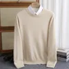 Herrtröjor 100% ren ulltröja Men Autumn Winter O-Neck Pullovers Business Casual Base Shirt Knit High-klass varm manlig jumper 231211