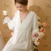 Women's Sleepwear Vintage White Cotton Nightdress Princess Nightwear Women Sweet V Neck Long Sleeve Night Dress Lace Victorian Nightgown