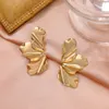 European and American Retro Exaggerated Gold Flower Minimalist Temperament, Matte Irregular Petal Earrings, Alloy Earrings for Women