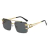 Lunettes de soleil Designer Marque À La Mode Golden Tiger Head Lunettes De Soleil, Carré En Métal Sans Cadre Cut Edge Cool Lunettes Pour Hommes Et Femmes 85OI