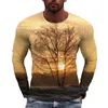 T-shirt da uomo Immagine di paesaggi europei T-shirt da uomo a maniche lunghe T-shirt stampate casual T-shirt girocollo con personalità hip-hop