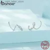 Orecchini a bottone Bamoer in argento sterling 925 minimalista con doppio cerchio, impostazione CZ per le donne, regalo per feste di anniversario, gioielleria raffinata YQ231211