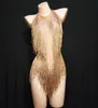 D11 Gold tassel bodysuit sexy singer performance wears dj dresses party hips skirt dance costumes bar wear clothe sexy bikini dj s2780847