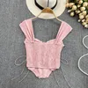 Women's Tanks Women Sweet Pink Lace Solid Tie Flowers Camisole Summer Sexy Irregularity Floral Crop Tops Spicy Girl Fairy Fold Lacing