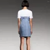 Lässige Kleider 2023 Sommermode Damen Metallreißverschluss One-Wort Neck Tube Top Denim Off-Shoulder All-Match-Kleid