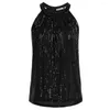Women's Tanks Women Tank Tops Sexy Sequined Party T Shirts Halterneck Keyhole Back Hollow Out Sleeveless Blouse Fashion Ladies Clothes