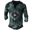 T-shirts pour hommes Chemise pour hommes Imitation coton Style ethnique T-shirt graphique Imprimer Mâle Henley Streetwear T-shirts à manches longues Vêtements